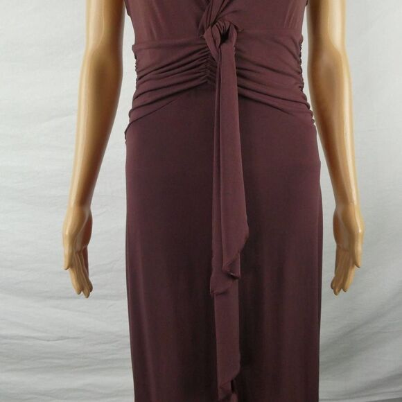 Max and Cleo Brown Cap Sleeve Midi Dress V Neck Draped Tie Waist Ruched Ruching - Picture 4 of 8